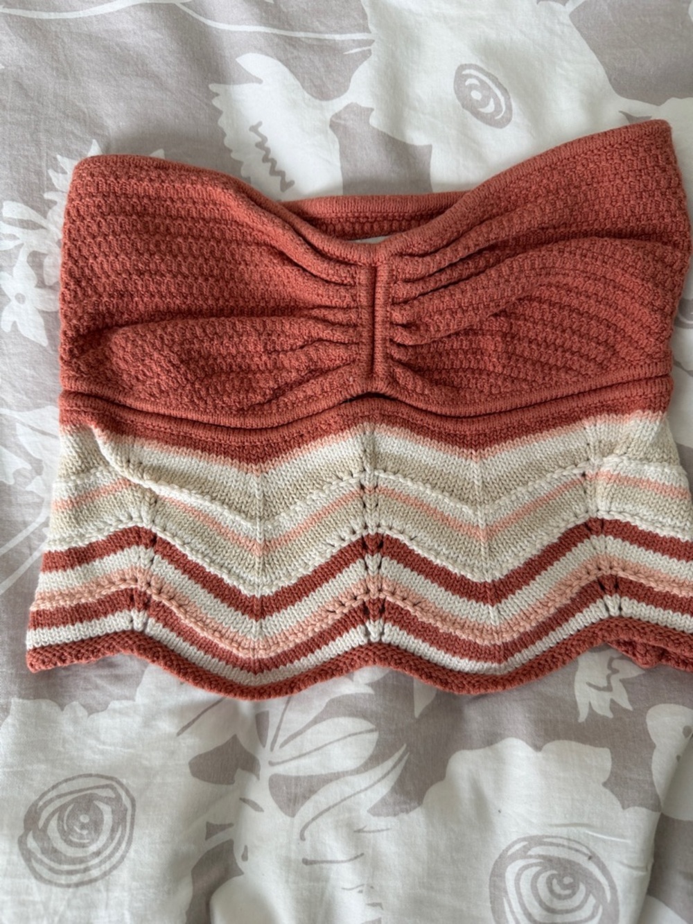American Eagle Outfitters Strapless Knit Tube Top in Rust and Cream Stripes